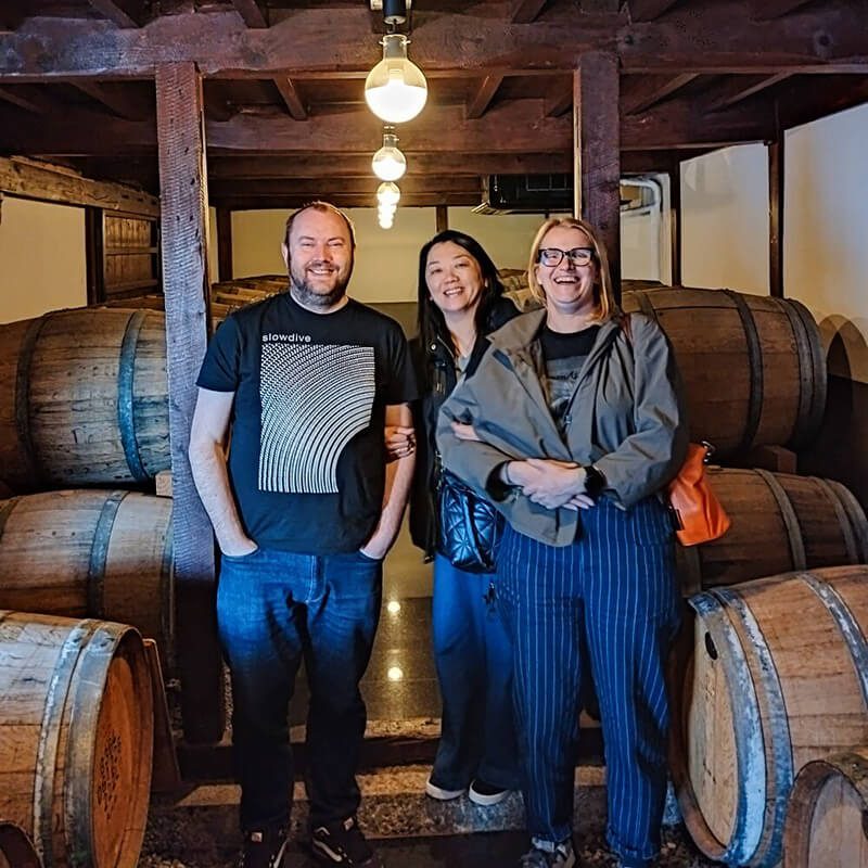 Guests exploring a traditional wine cellar in Yamanashi