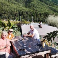Three guests tasting wine in Yamanashi’s Koshu Valley